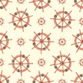 Watercolor illustration, seamless pattern with steering wheels. Simple, static, marine, beach. For fabric, textiles