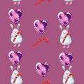 Seamless pattern triangular soft toy hare with lollipop ,balloon-heart,for wallpaper or fabric,curtain