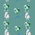 Seamless pattern triangular soft toy hare with lollipop ,balloon-heart,for wallpaper or fabric,curtain