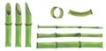 Watercolor Illustration Of A Set Of Bamboo Parts. The Stems Are Green With Different Sections And Without.
