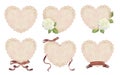 Watercolor illustration. A set of beige lace doilies in the shape of a heart with compositions of white roses and red Royalty Free Stock Photo