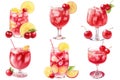 set berry drink, fruit cocktail with ice, cherry lemonade isolated on a white background Royalty Free Stock Photo