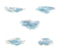 Watercolor illustration of a set of cute, airy, blue clouds. Isolated. For decoration