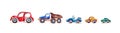 watercolor illustration set of different models of toy cars in one row. isolated on a white background Royalty Free Stock Photo