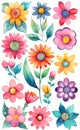 Watercolor illustration of a set of flowers for decoration, squares with flowers, seamless pattern Royalty Free Stock Photo