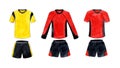 Watercolor illustration set of soccer uniforms red and yellow with black.