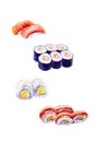Watercolor illustration of a set of sushi and rolls. Isolated on white background Royalty Free Stock Photo