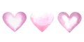 watercolor illustration of a set of three delicate, pink texture hearts