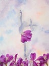 Watercolor illustration silhouette of a ballet dancer Royalty Free Stock Photo