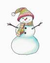 Watercolor illustration of the single isolated snowman