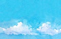 Watercolor illustration of sky with cloud. Artistic natural painting abstract  spring, summer background Royalty Free Stock Photo
