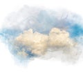 Watercolor illustration of sky with cloud retouch.