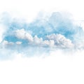 Watercolor illustration of sky with cloud retouch.