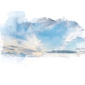 Watercolor illustration of sky with cloud retouch.