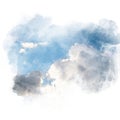 Watercolor illustration of sky with cloud retouch.