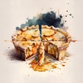 Watercolor illustration of a slice of apple pie with orange and cinnamon Royalty Free Stock Photo