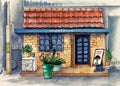 Watercolor illustration of a small Asian cafe Royalty Free Stock Photo