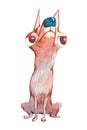 Watercolor illustration of small dog turning away looking up with offended look