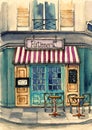 Watercolor illustration of a small French bakery Royalty Free Stock Photo