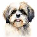 Watercolor Portrait Of Shih Tzu With Calm And Cute Expression