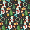 Watercolor illustration with snowmen, pattern