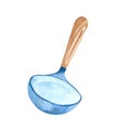 Watercolor illustration, soup ladle, kitchen utensils, isolated element on white background