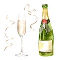 Watercolor illustration of sparkling champagne Royalty Free Stock Photo