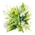 Watercolor illustration of Spices. bunch of celery with celery flowers,ai generated