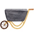 Watercolor illustration, steel wheelbarrow isolated on white background. For garden products, hobbies, building etc.