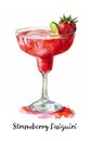 Watercolor illustration of a Strawberry Daiquiri cocktail isolated on white Royalty Free Stock Photo