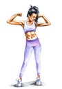 Illustration of Strong young woman flexing muscles