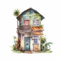 Watercolor illustration of a summer house for holiday Royalty Free Stock Photo