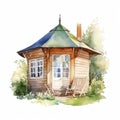 Watercolor illustration of a summer house for holiday Royalty Free Stock Photo