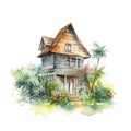 Watercolor illustration of a summer house for holiday Royalty Free Stock Photo