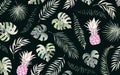 Watercolor illustration. Summer tropical pattern with palm leave Royalty Free Stock Photo