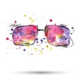 Watercolor illustration of sunglasses on a white background.