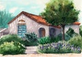 Watercolor illustration of a sunlit sicilian villa Royalty Free Stock Photo