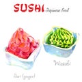 Japan food. Watercolor Illustration. A portion of wasabi on a white background