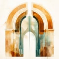 Watercolor Illustration Of A Symmetrical Arched Doorway In Islamic Art Style