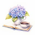Lighthearted Watercolor Illustration Of Flowers With Book And Coffee