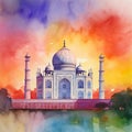 watercolor illustration Taj Mahal