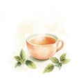 A watercolor illustration of a tea cup surrounded by mint leaves Royalty Free Stock Photo