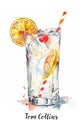 Watercolor illustration of a Tom Collins cocktail isolated on white Royalty Free Stock Photo