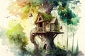 watercolor illustration tree house Royalty Free Stock Photo