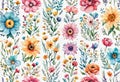 Watercolor illustration of trendy floral icon set, vintage style flowers on isolated background, Royalty Free Stock Photo