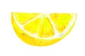 Watercolor illustration: triangular slice of lemon, citrus, isolated object, drawing from nature.