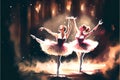 Watercolor illustration of two ballerinas dancing in the dark. Royalty Free Stock Photo