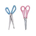 Watercolor illustration two children school scissors Royalty Free Stock Photo