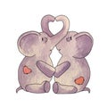 Two elephants with trunks folded in the shape of a heart Royalty Free Stock Photo