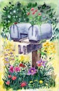 Watercolor illustration of two metal old mailboxes Royalty Free Stock Photo